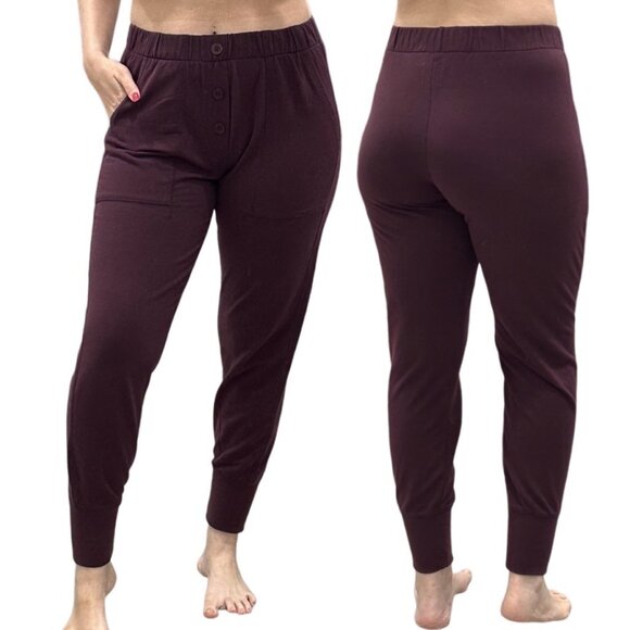 Sundays Mid-Rise Brynn Boxer Button Detail Relaxed Jogger Pants in Berry Size 1 - Picture 3 of 15